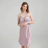 Silk Nightgown - Sleeveless Lace Embroidery Elegant - LANI SILK